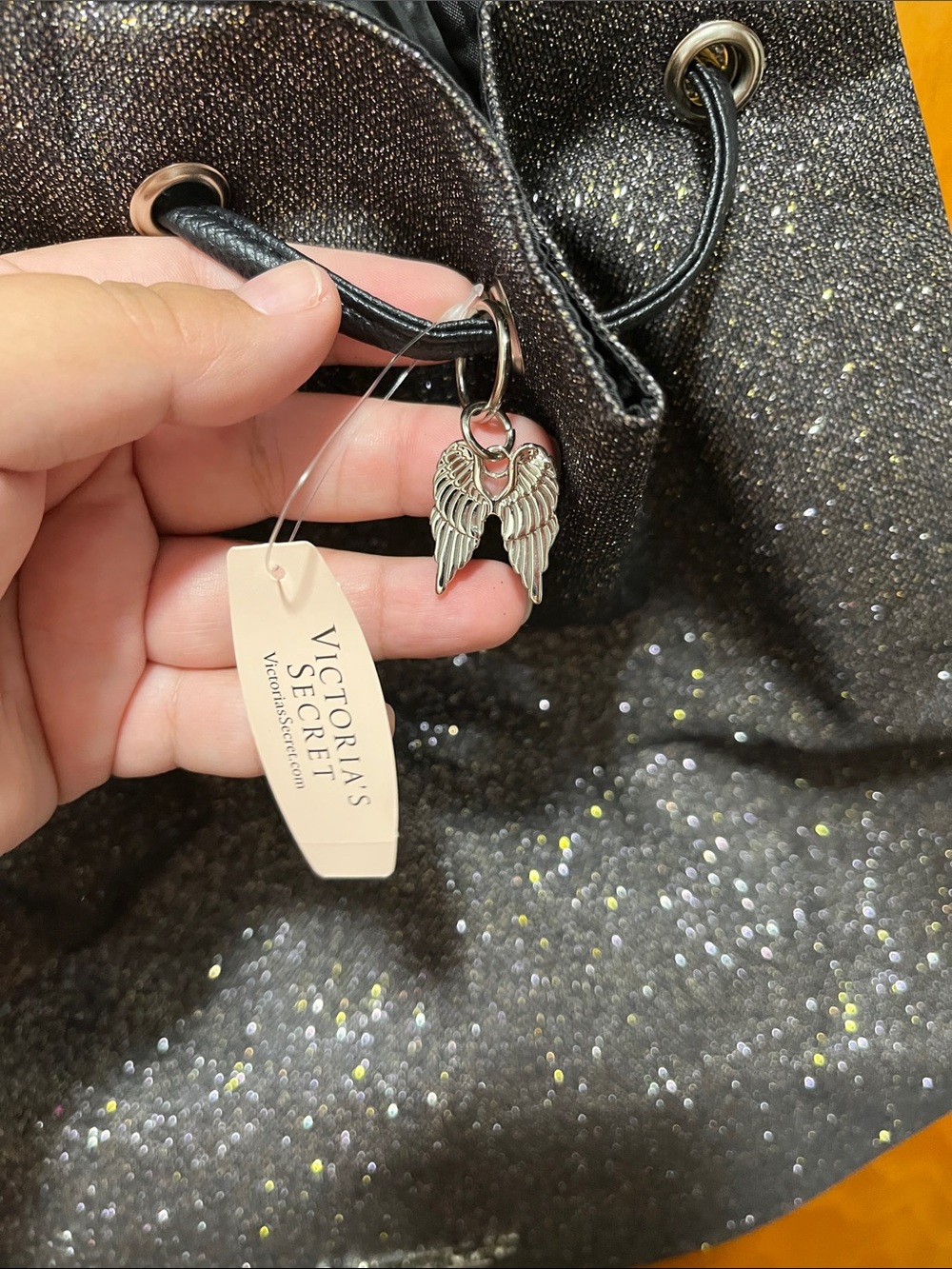 Victoria's Secret Black Glitter Drawstring Backpack - Picture 3 of 5